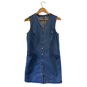 Gap Vintage 90s Denim Button Front Jumper Dress Medium Wash Blue Cotton Size 8